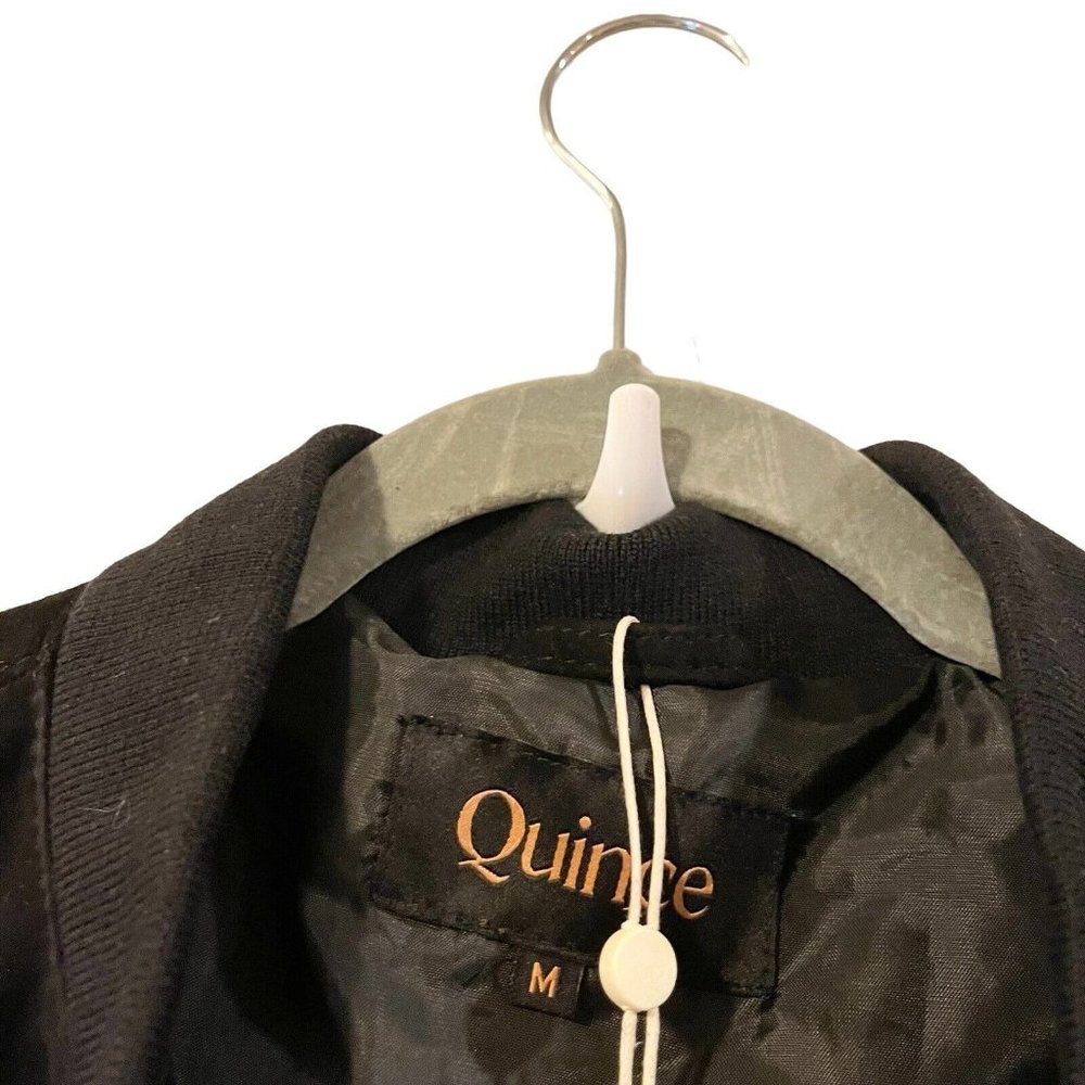 Quince Men's 100% Suede Bomber Jacket Black Full Zip Goat Leather Size M NEW - Picture 4 of 5